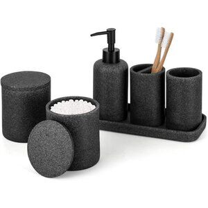 Bathroom Accessories Set 6 Piece Soap Dispenser Toothbrush Holder Vanity Tray Tu